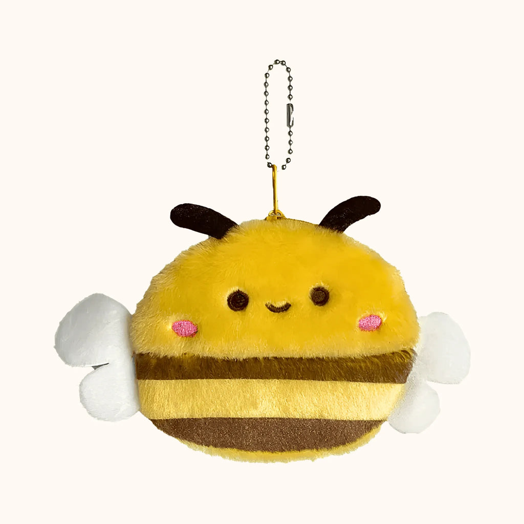 Porta-moedas de pelúcia em formato de abelha amarela com listras marrons e asas brancas